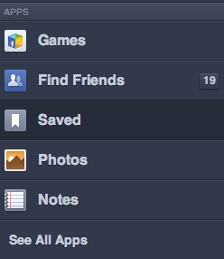 Facebook 'Save it for later' Left Sidebar Saved App