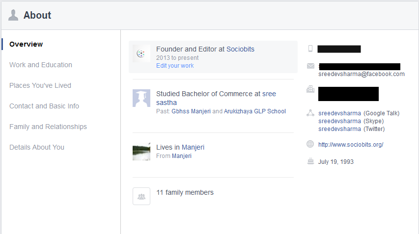 Facebook New About Section