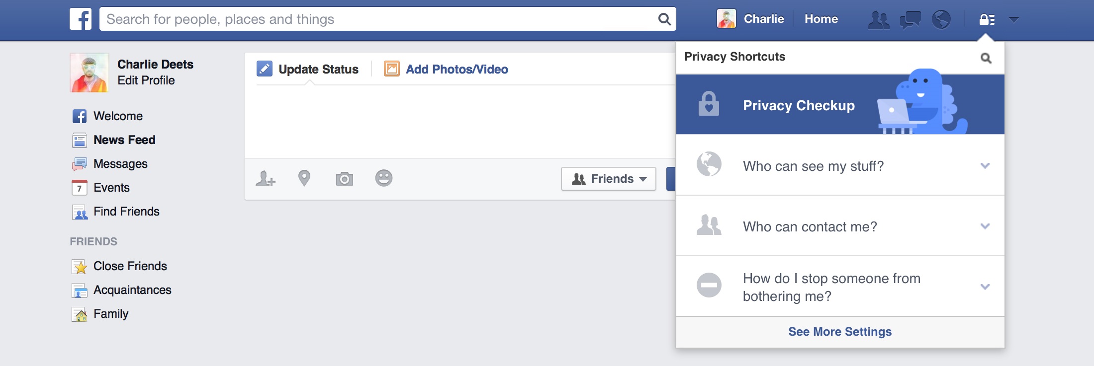 Facebook Privacy Check-up Shortcut