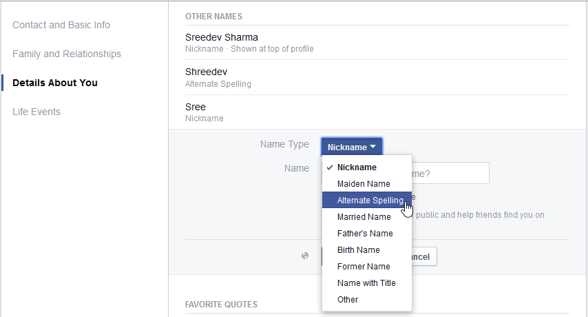 Facebook Now Lets You Add More Alternative Names  