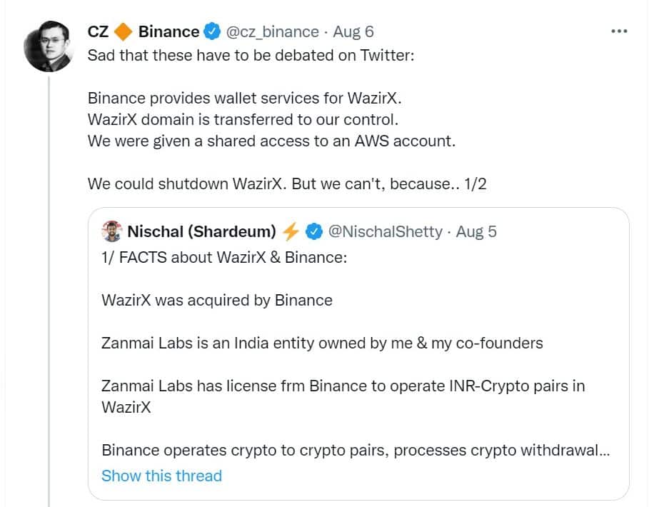 Binance CEO Tweets